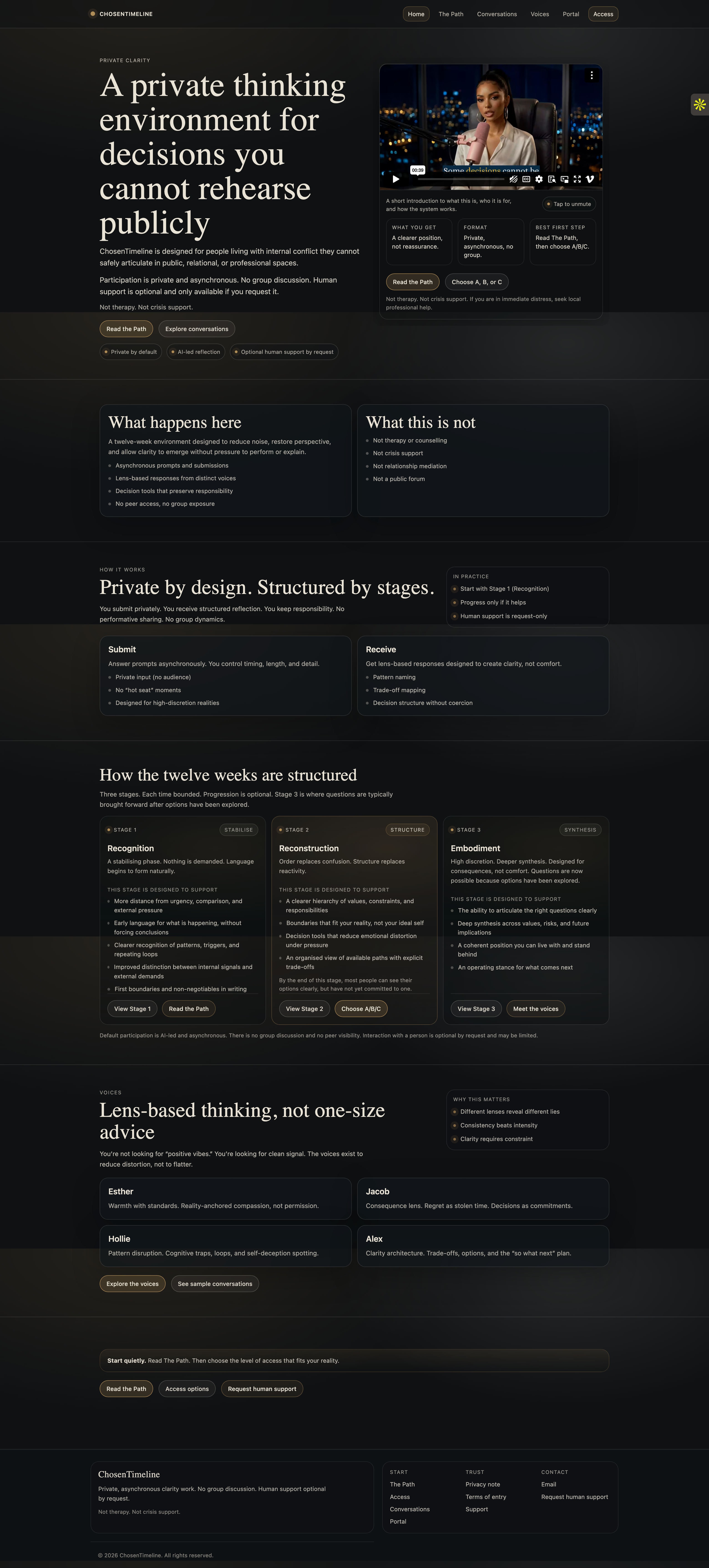 ChosenTimeline shown as an immersive premium digital environment