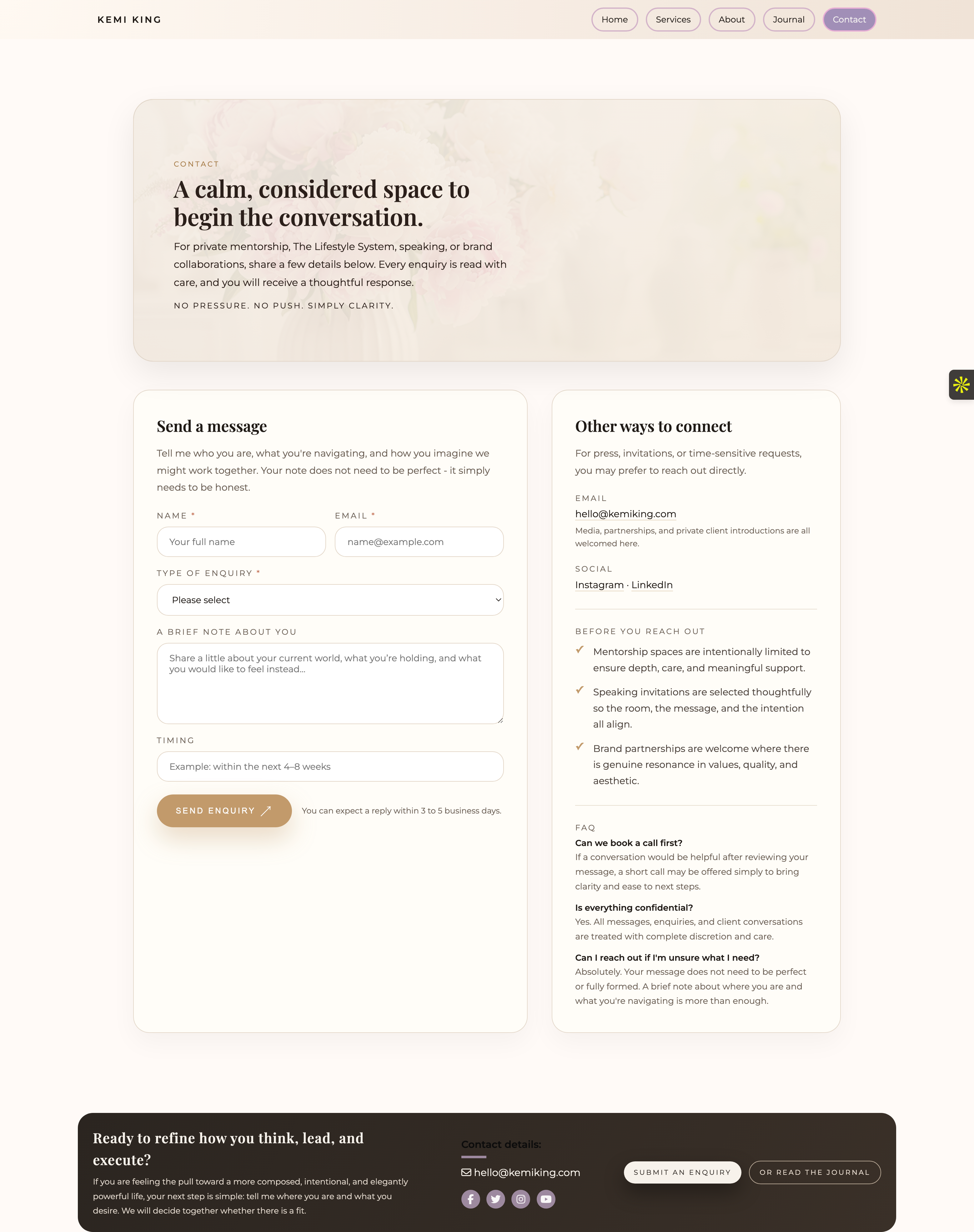 Kemi King contact and lifestyle sections