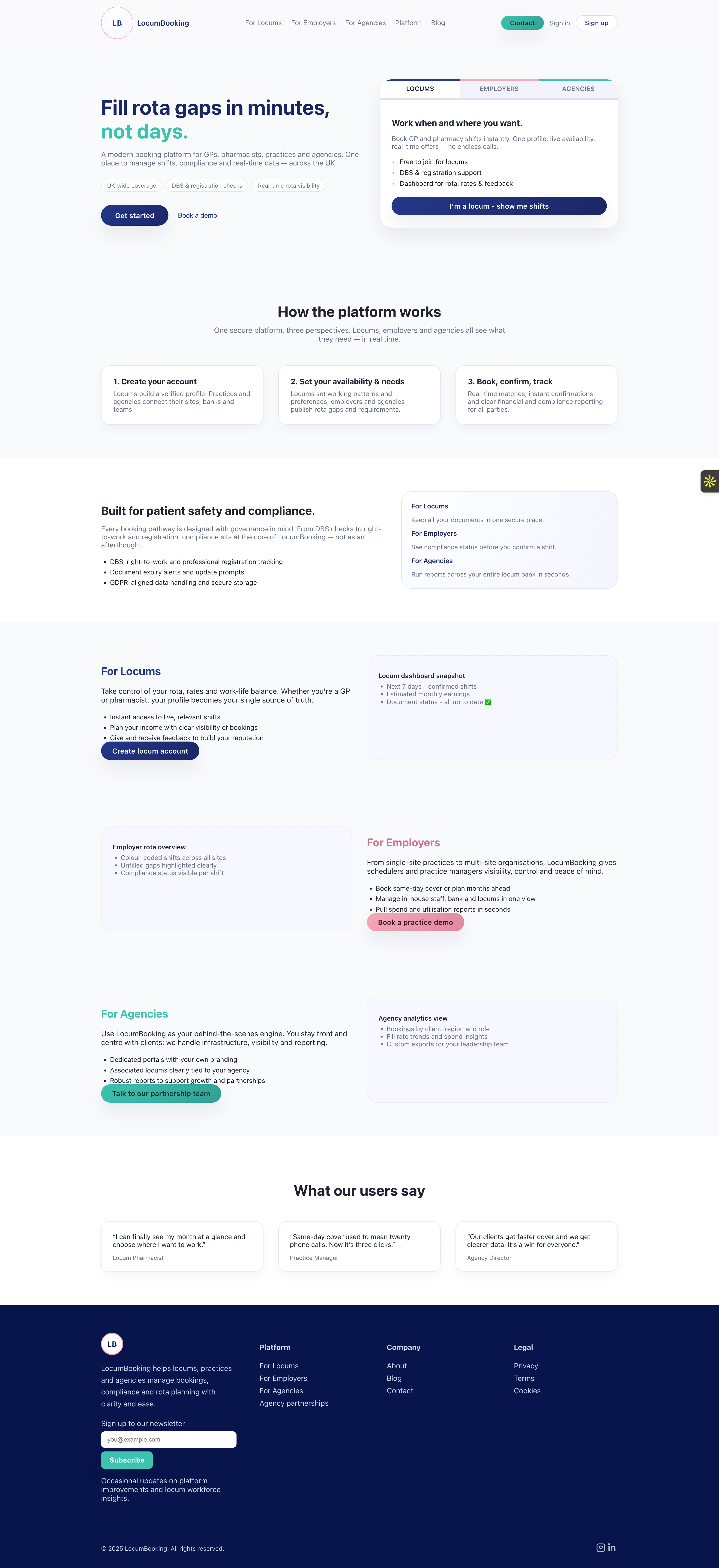 LocumBooking marketplace platform
